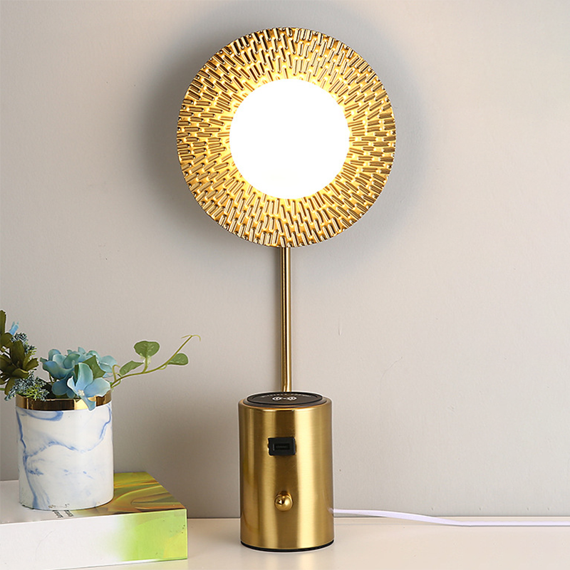 Gold Finish Ball Shade Table Lamp Modern 1-Light White Glass Nightstand Light