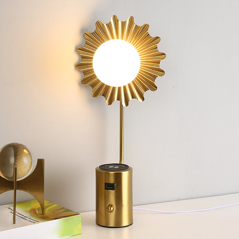 Gold Finish Ball Shade Table Lamp Modern 1-Light White Glass Nightstand Light