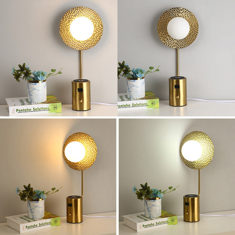 Gold Finish Ball Shade Table Lamp Modern 1-Light White Glass Nightstand Light
