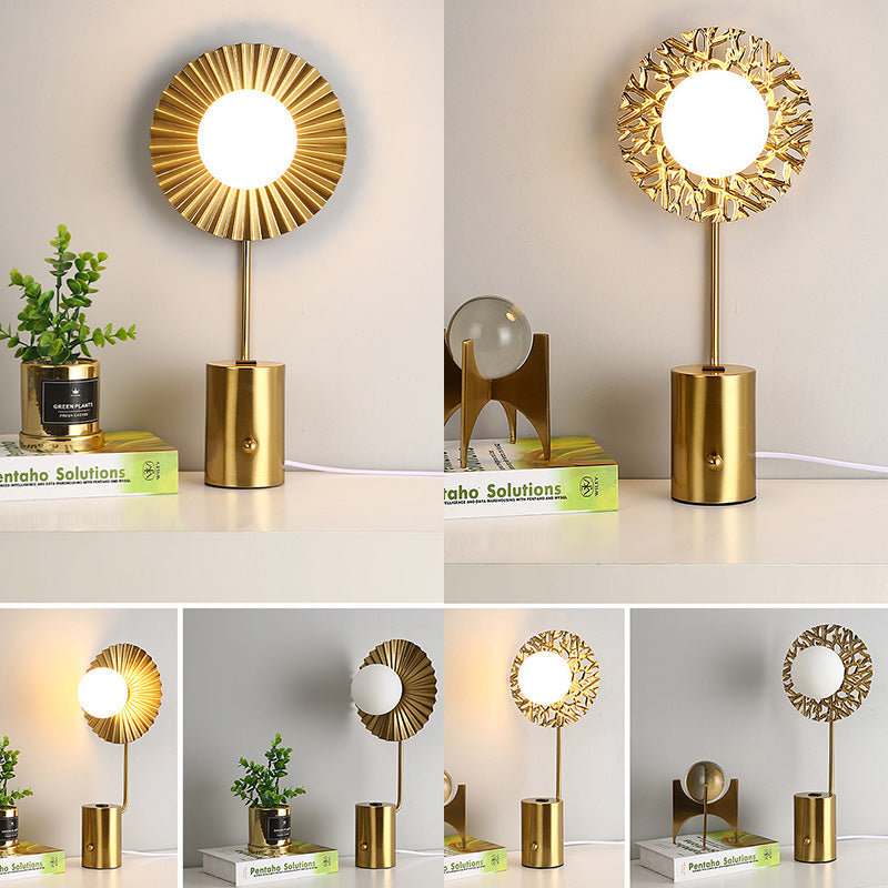 Gold Finish Ball Shade Table Lamp Modern 1-Light White Glass Nightstand Light