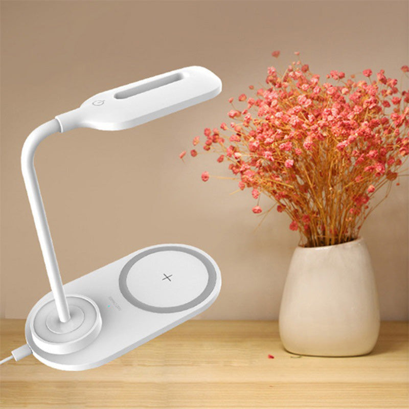 Lampada da tavolo oblunga per caricabatterie per telefono wireless Lampada da lettura a LED da comodino in plastica Macaron