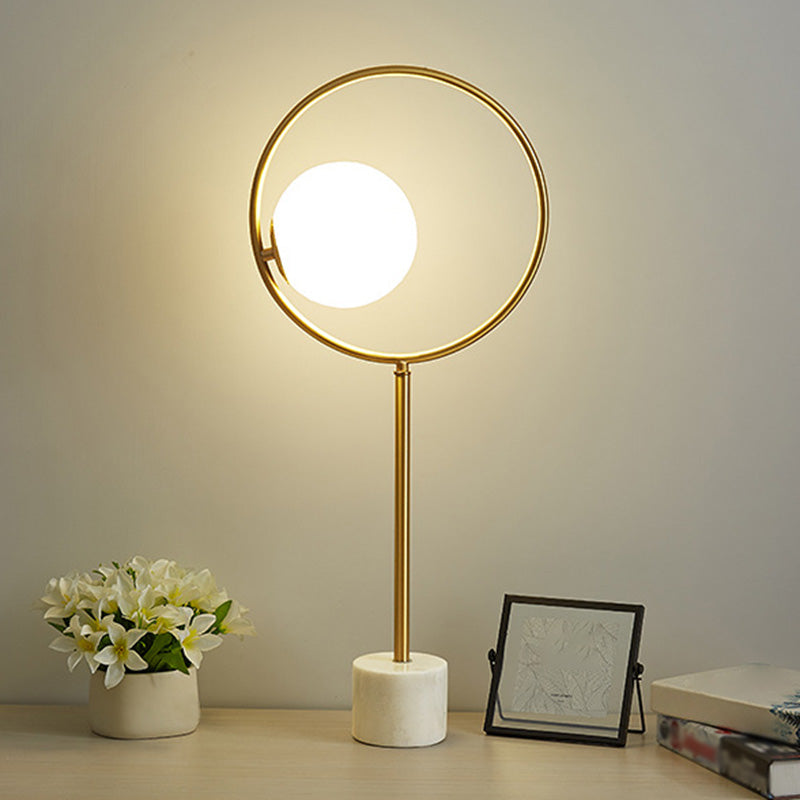 Postmodern 1-Light Table Lamp Gold Finish Ball Nightstand Light with Shade