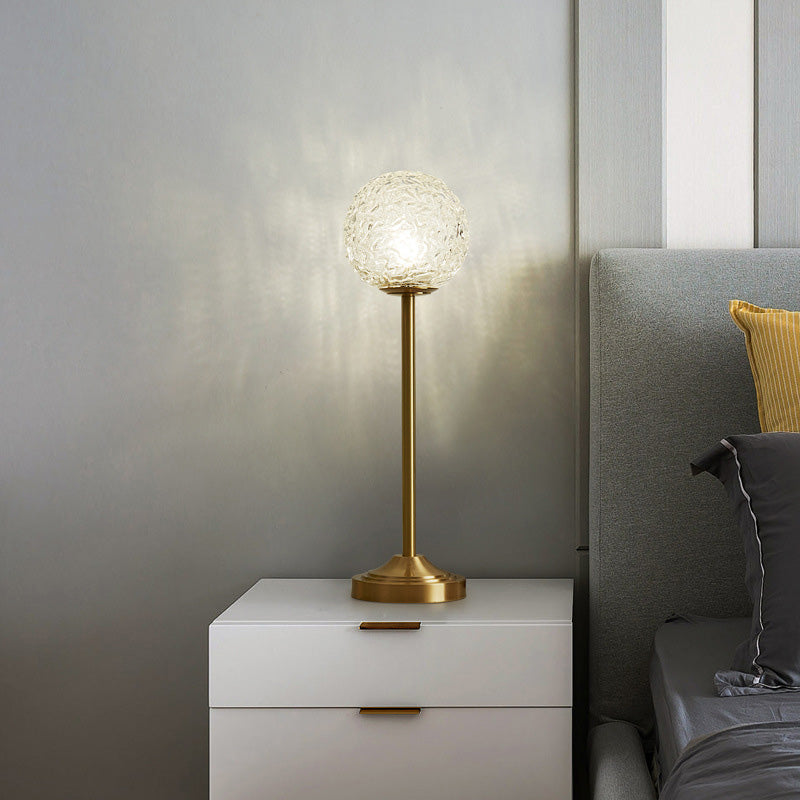Postmodern 1-Light Table Lamp Gold Finish Ball Nightstand Light with Shade
