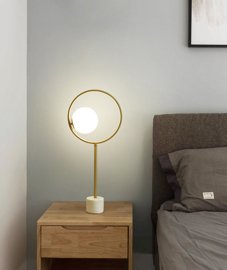 Postmodern 1-Light Table Lamp Gold Finish Ball Nightstand Light with Shade