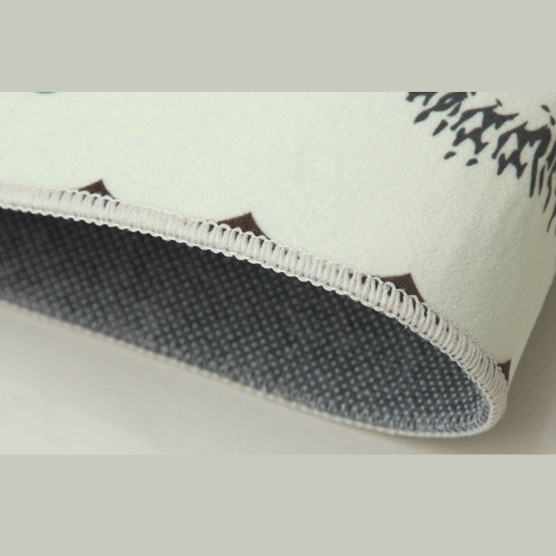 White Tone Simple Area Carpet Polyester Plant Print Area Rug Non-Slip Backing Carpet for Living Room