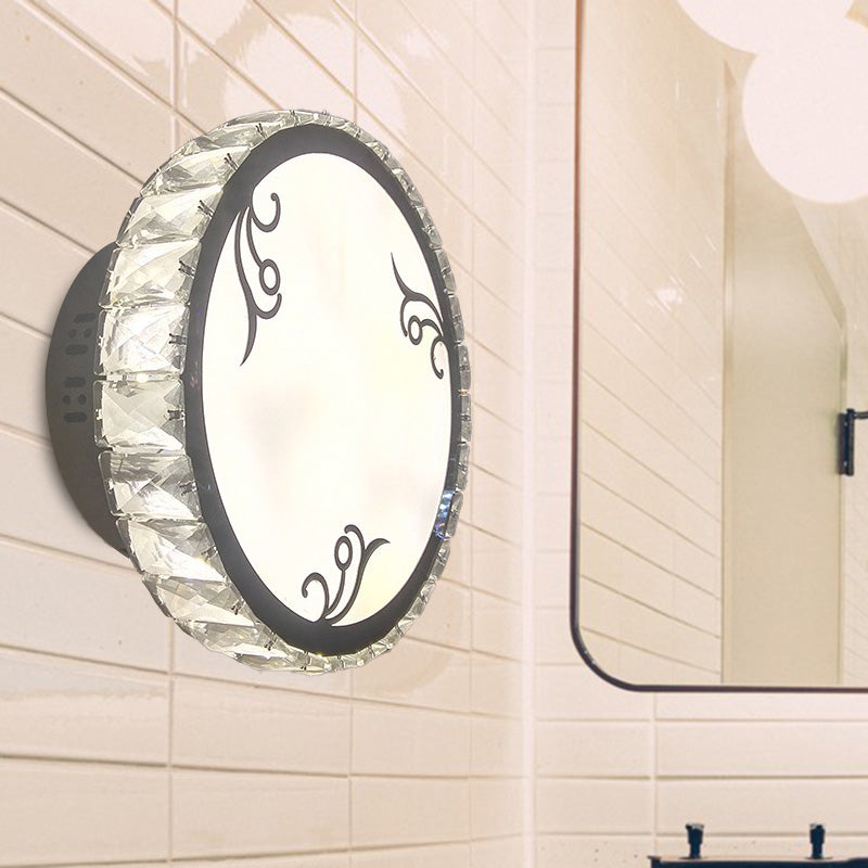 Clear Crystal Circular Wall Light Contemporary LED White Wall Mounted Lighting in Warm/White/2 Color Light