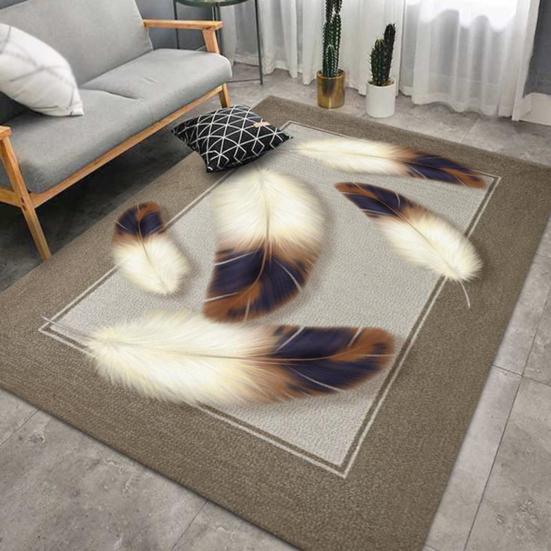 Multicolor Modern Area Carpet Polyester Feather Print Indoor Rug Easy Care Carpet for Living Room