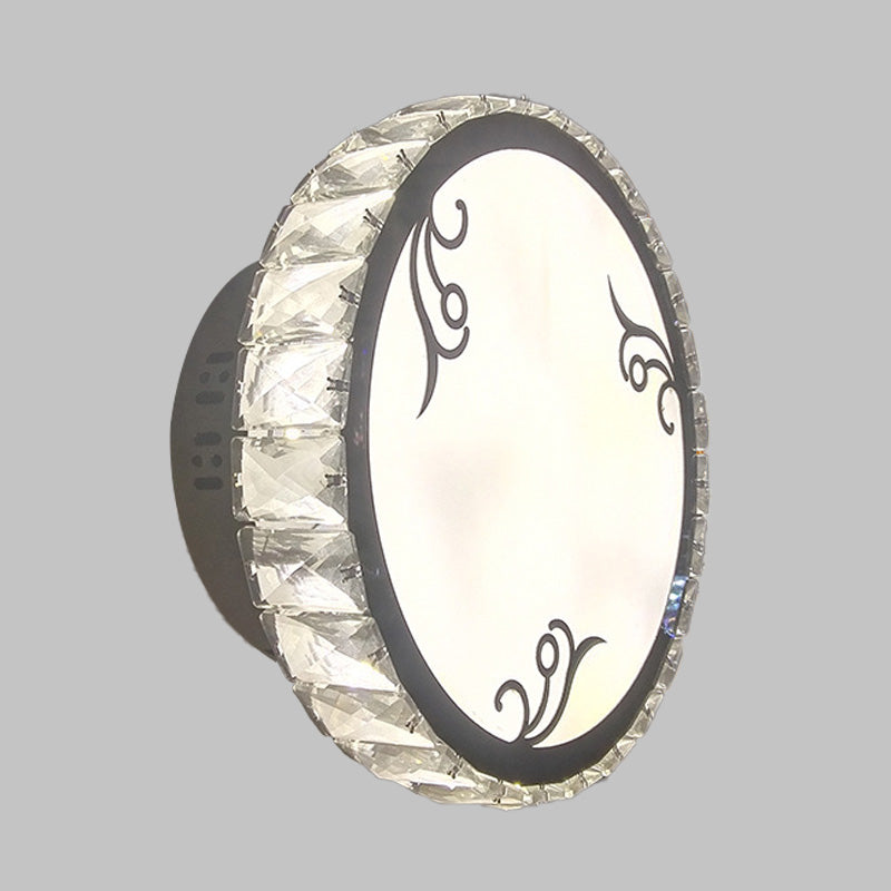 Clear Crystal Circular Wall Light Contemporary LED White Wall Mounted Lighting in Warm/White/2 Color Light