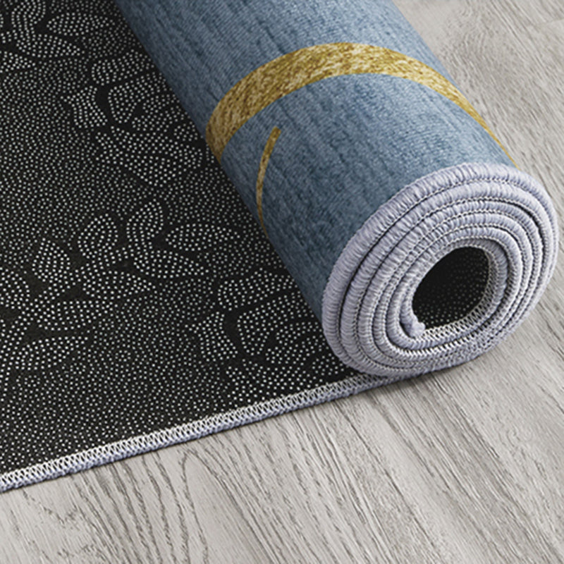 Blue Tone Causal Indoor Rug Polyester Blooming Effect Carpet Washable Rug for Home Decoration
