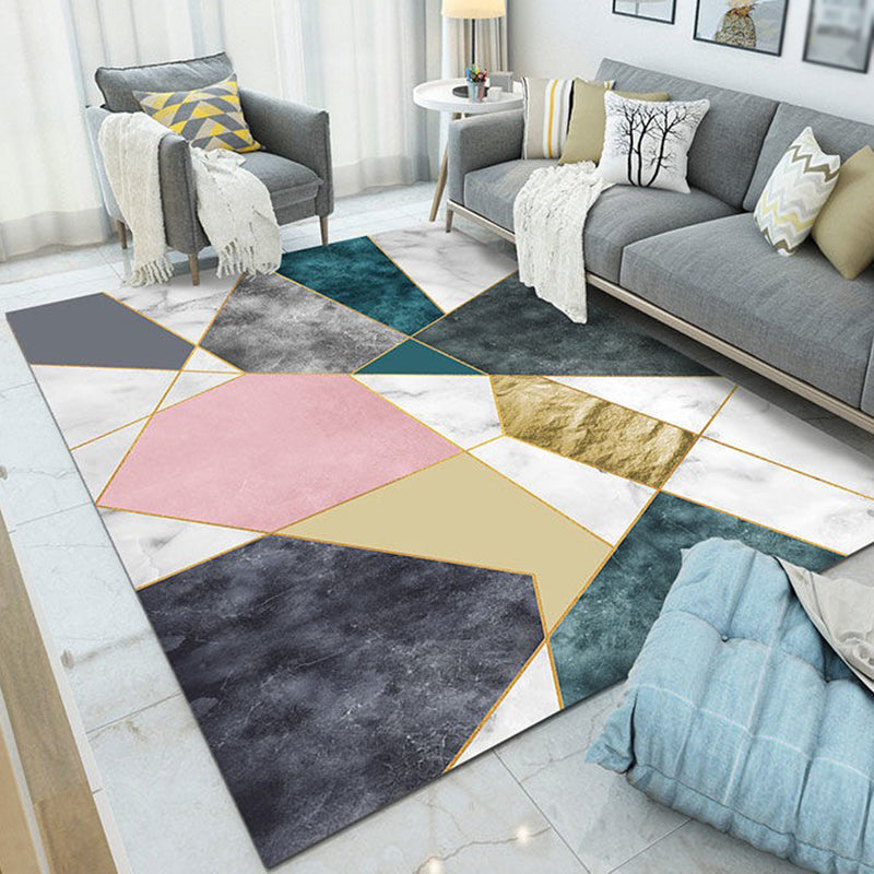 Nordic Marbling Printed Rug Light Color Polyester Area Carpet Non-Slip Backing Rug for Living Room