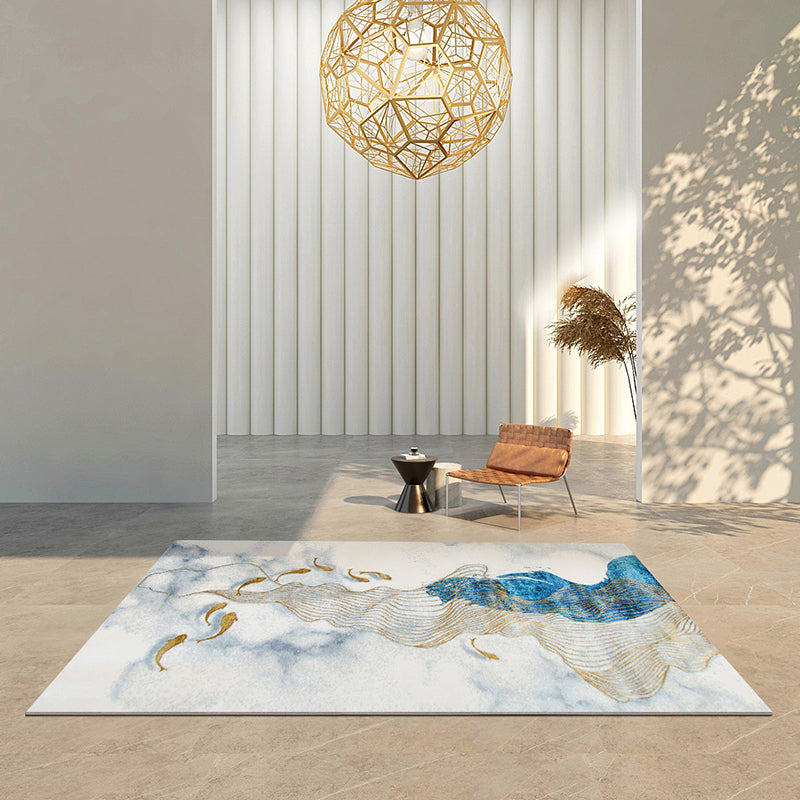 Simple Gradient Traces Carpet Blue Tone Polyester Rug Stain Resistant Carpet for Home Decoration