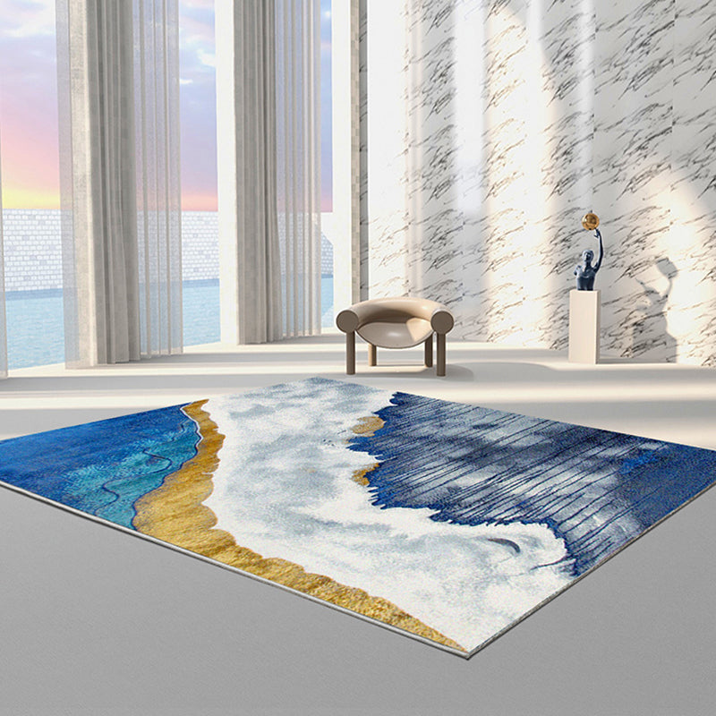 Simple Gradient Traces Carpet Blue Tone Polyester Rug Stain Resistant Carpet for Home Decoration