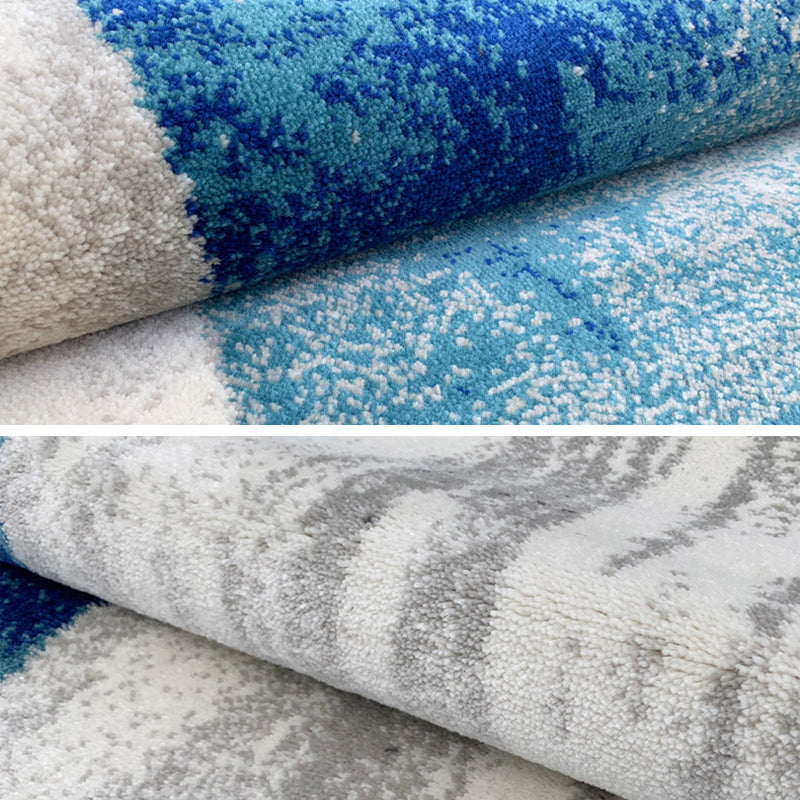 Simple Gradient Traces Carpet Blue Tone Polyester Rug Stain Resistant Carpet for Home Decoration