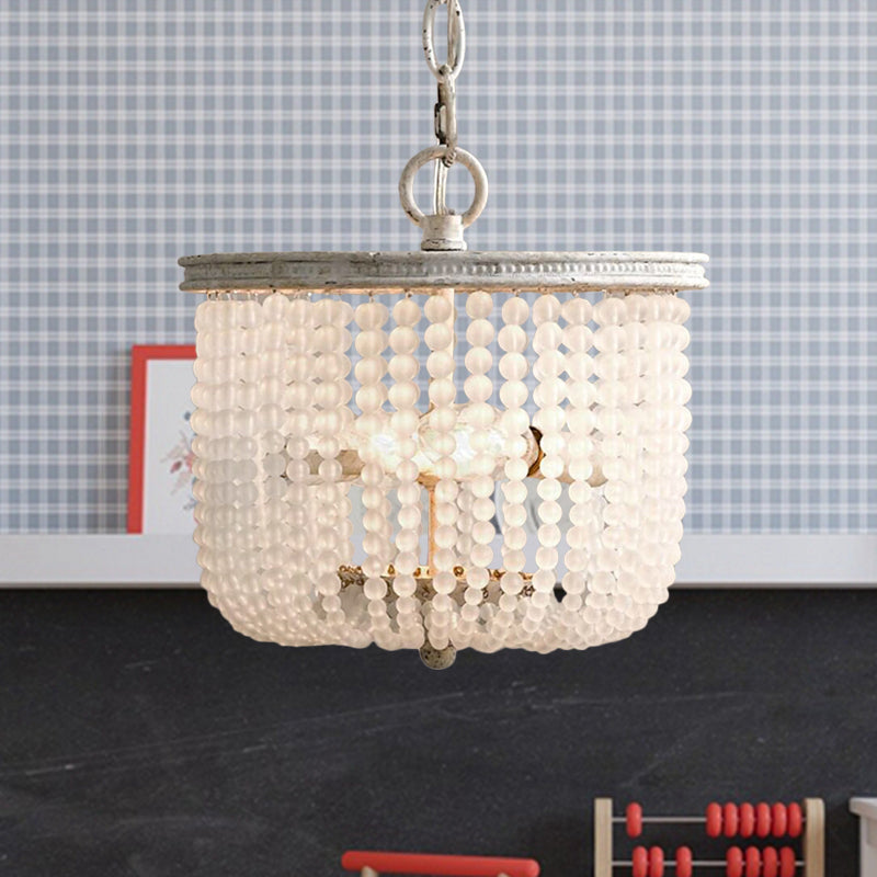 8.5"/14" Wide Rustic Rounded Chandelier 2 Lights Crystal Suspension Lighting Fixture in White for Bedroom