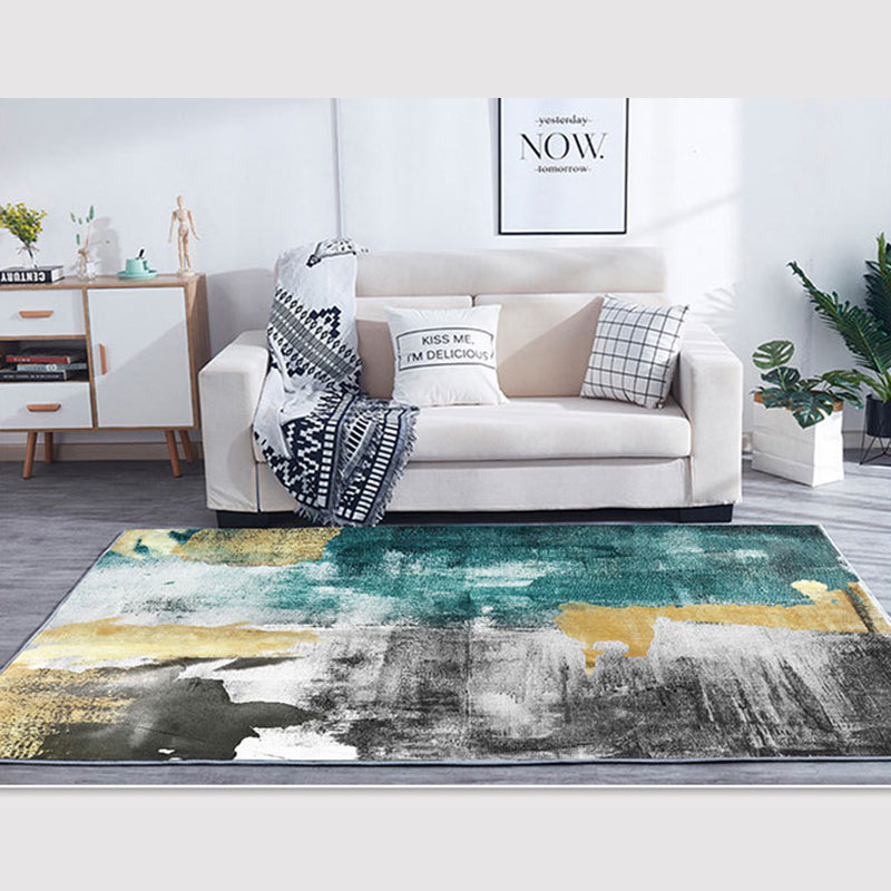 Blue Tone Simplicity Area Carpet Polyester Color Gradient Indoor Rug Easy Care Carpet for Bedroom