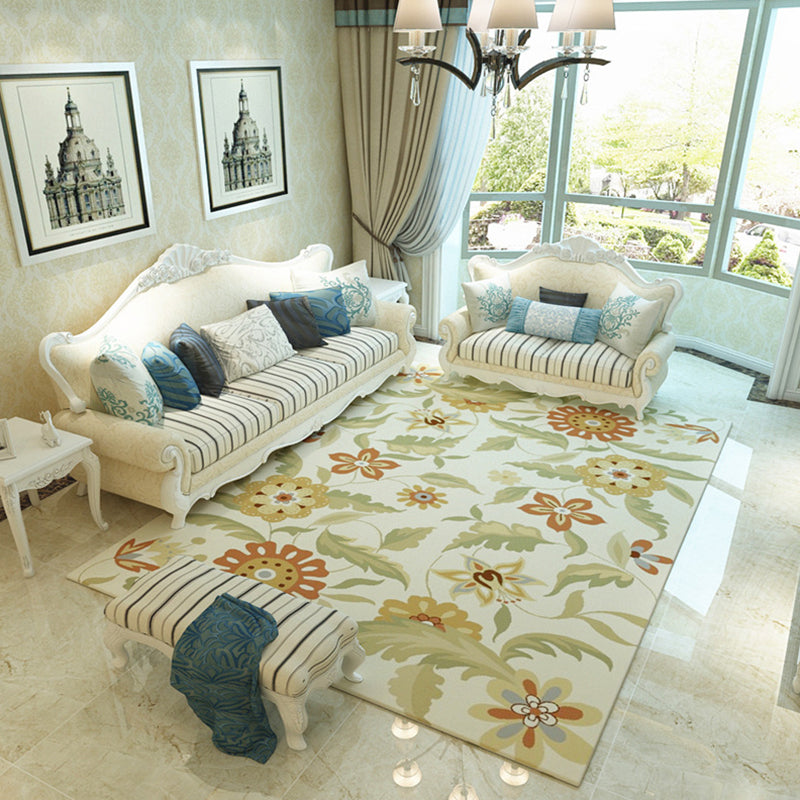 Yellow Tone Modern Indoor Rug Polyester Plants Print Carpet Non-Slip Backing Rug for Home Decoration