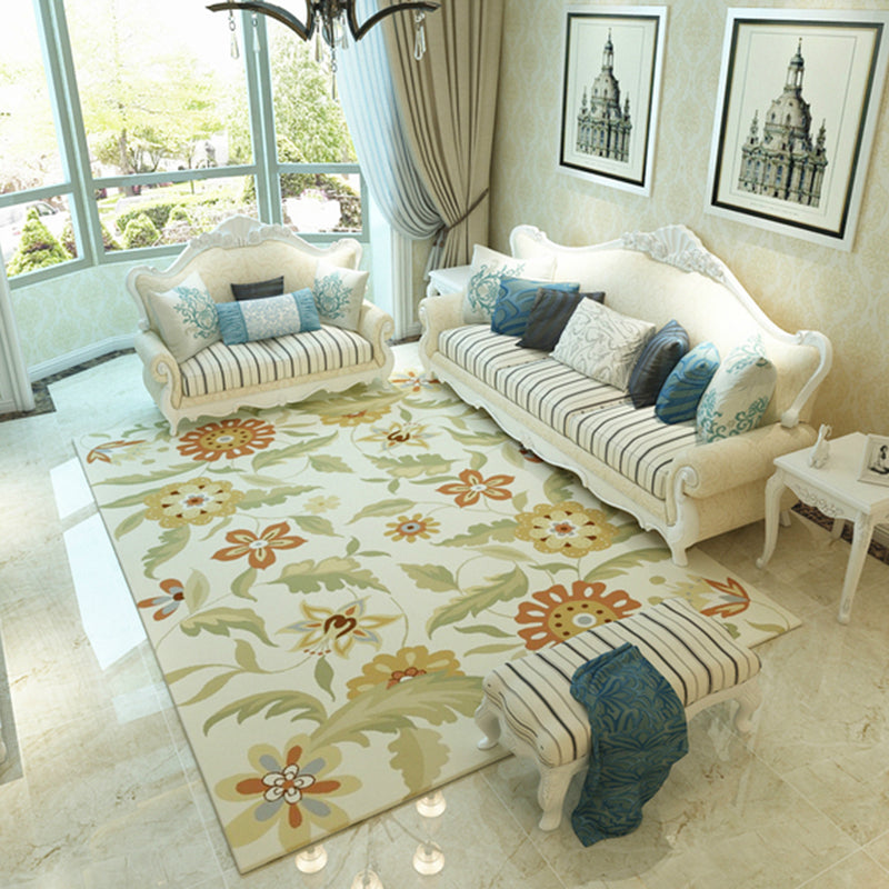 Yellow Tone Modern Indoor Rug Polyester Plants Print Carpet Non-Slip Backing Rug for Home Decoration