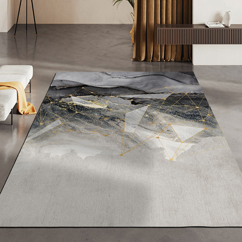 Color Mixed Modern Indoor Rug Polyester Abstract Print Carpet Non-Slip Backing Rug for Home Decor