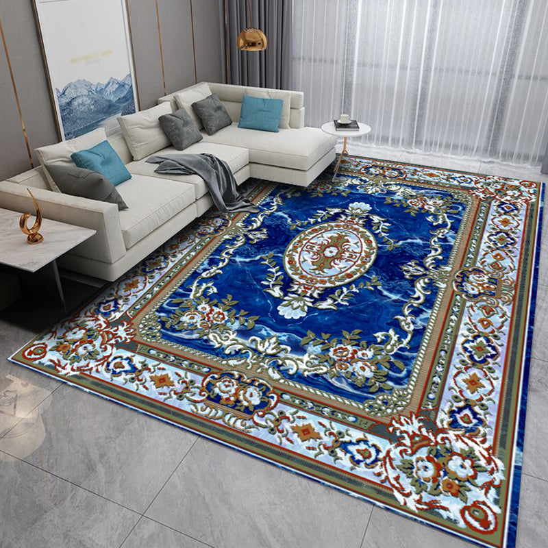 Glam Marble Effect Area Rug Classic Floral Print Carpet Non-Slip Backing Rug for Home Decoration