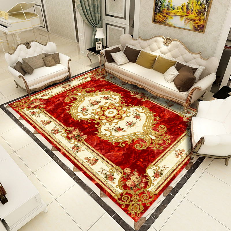 Classical European Style Rug Flower Print Polyester Carpet Anti-Slip Backing Rug for Home Decor