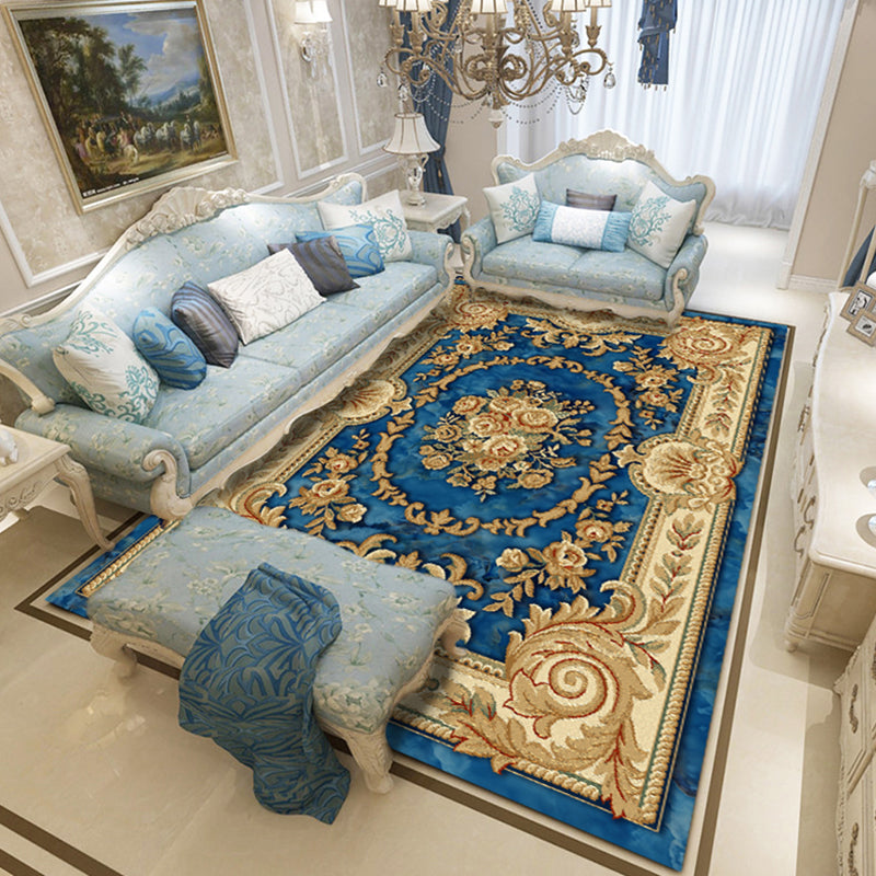 Classical European Style Rug Flower Print Polyester Carpet Anti-Slip Backing Rug for Home Decor