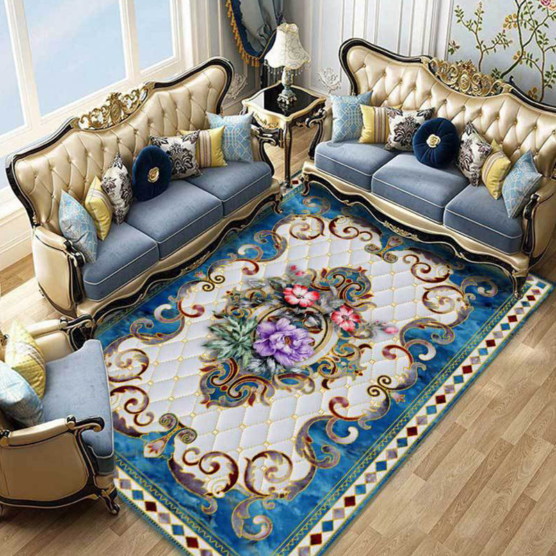 Luxurious Marble Effect Rug European Style Carpet Polyester Stain Resistant Rug for Home Decoration