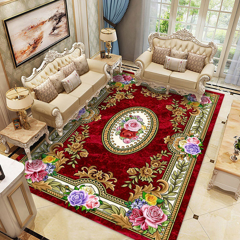 Classical Flower Print Rug Gorgeous Trendy Area Rug Anti-Slip Backing Carpet for Living Room