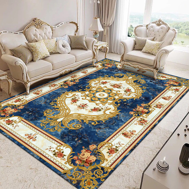 Classical Flower Print Rug Gorgeous Trendy Area Rug Anti-Slip Backing Carpet for Living Room