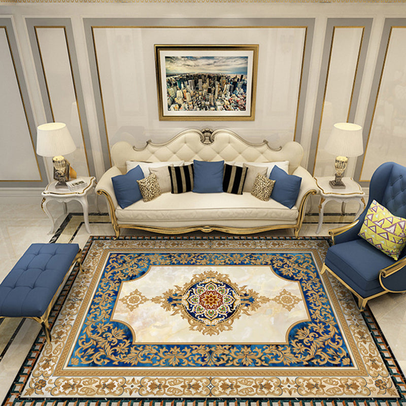 Glam European Style Rug Floral Printed Carpet Polyester Non-Slip Backing Carpet for Living Room