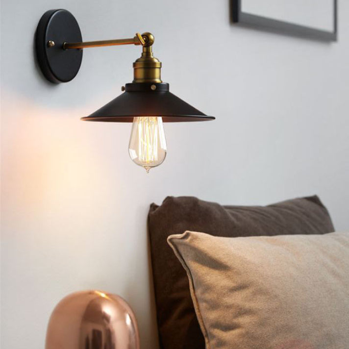 Lámpara de pared de la pared de cono industrial lámpara de metal de 1 luces de 1 luces en negro