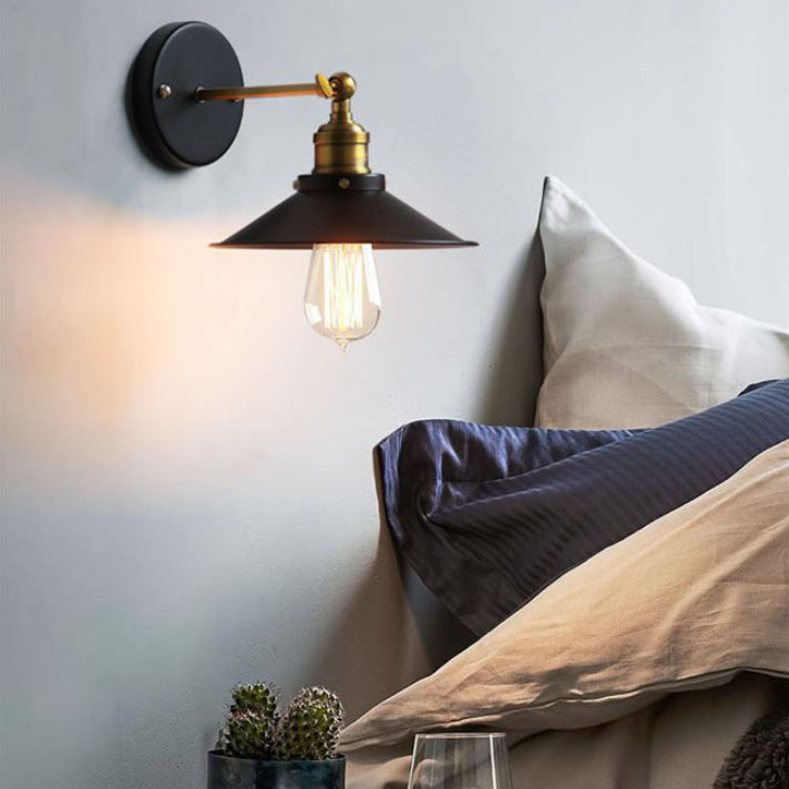 Lámpara de pared de la pared de cono industrial lámpara de metal de 1 luces de 1 luces en negro