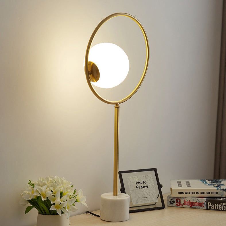 Postmodern 1-Light Table Lamp Gold Finish Ball Nightstand Light with Shade