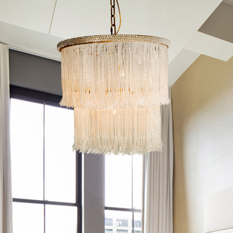 4 Lights Chandelier Light Fixture Rustic Tiered Crystal Hanging Lamp Kit in White for Bedroom