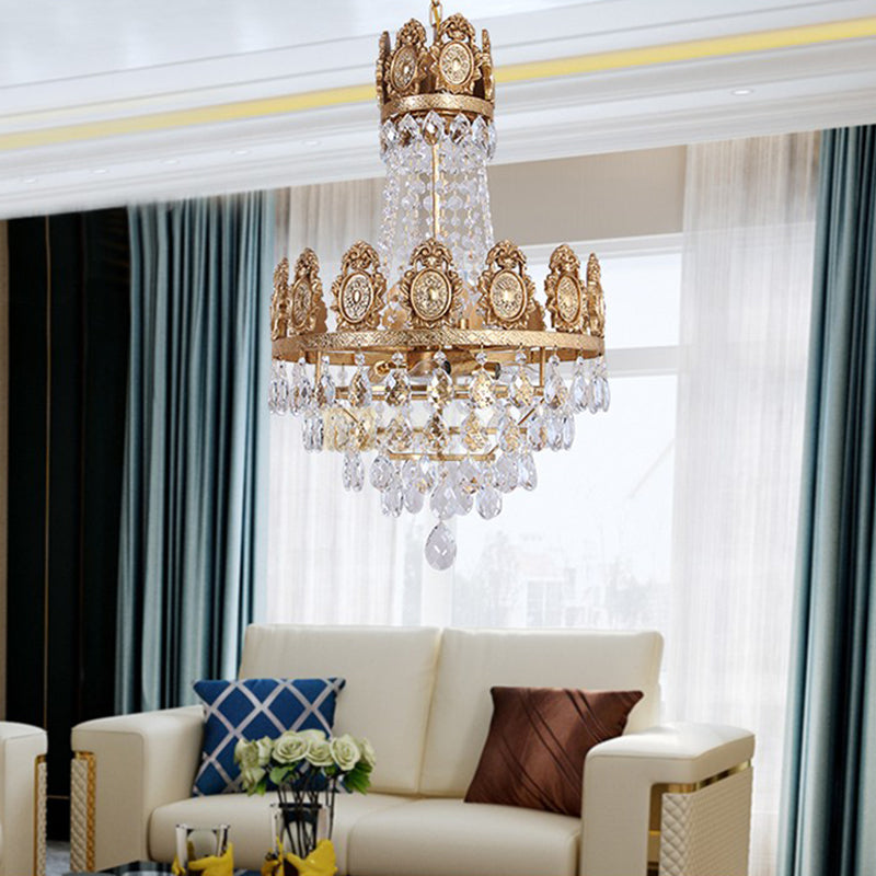 6 Lights Living Room Chandelier Lighting Lodge Silver/Gold Drop Pendant with Conical Crystal Shade