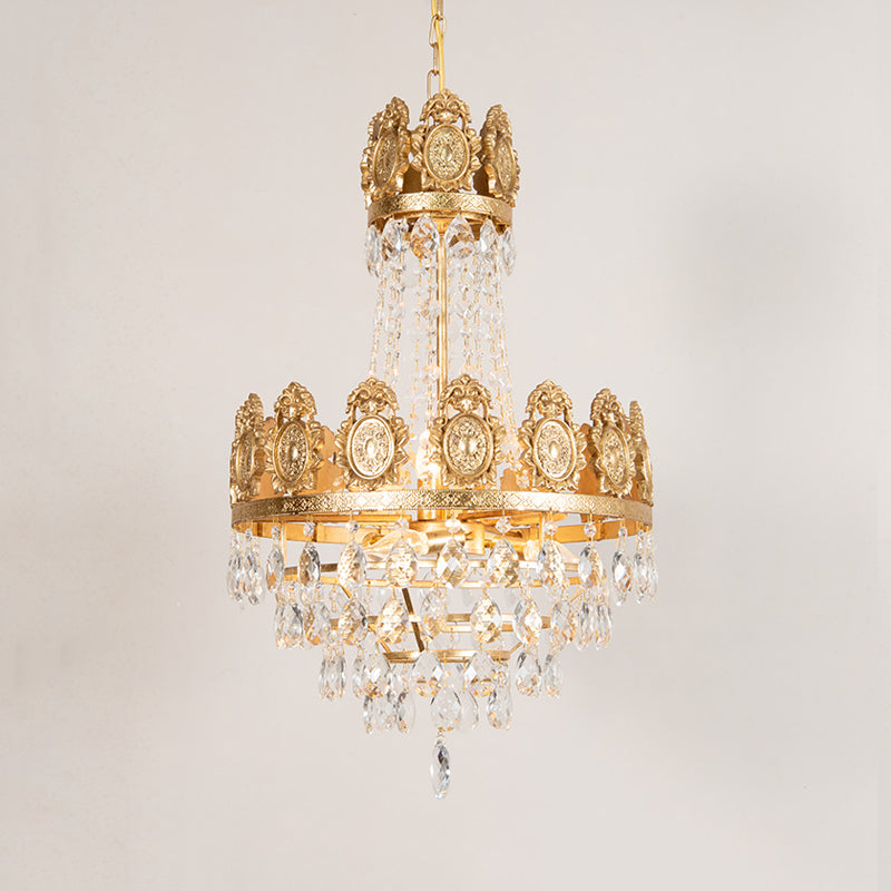 6 Lights Living Room Chandelier Lighting Lodge Silver/Gold Drop Pendant with Conical Crystal Shade