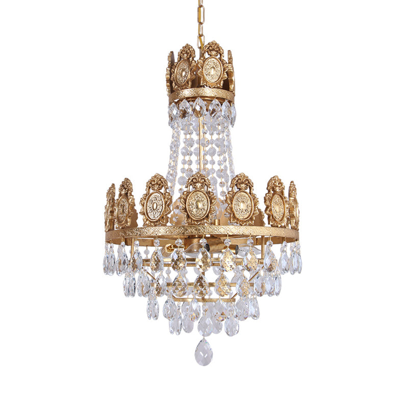6 Lights Living Room Chandelier Lighting Lodge Silver/Gold Drop Pendant with Conical Crystal Shade