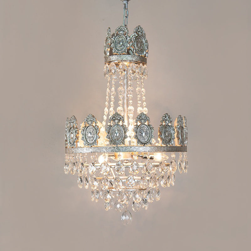 6 Lights Living Room Chandelier Lighting Lodge Silver/Gold Drop Pendant with Conical Crystal Shade