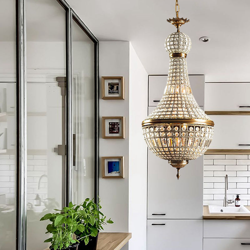 Basket Bedroom Chandelier Lamp Minimalism Crystal 6 Lights Brass Hanging Pendant Light