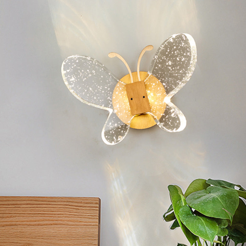 Modern Butterfly Bubble Crystal Sconce LED Wall Mounted Light Fixture in Gold for Bedroom