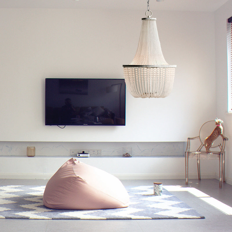 Pendre en perles blanches lustre de style rustique cristal 3 lumières chambre à coucher