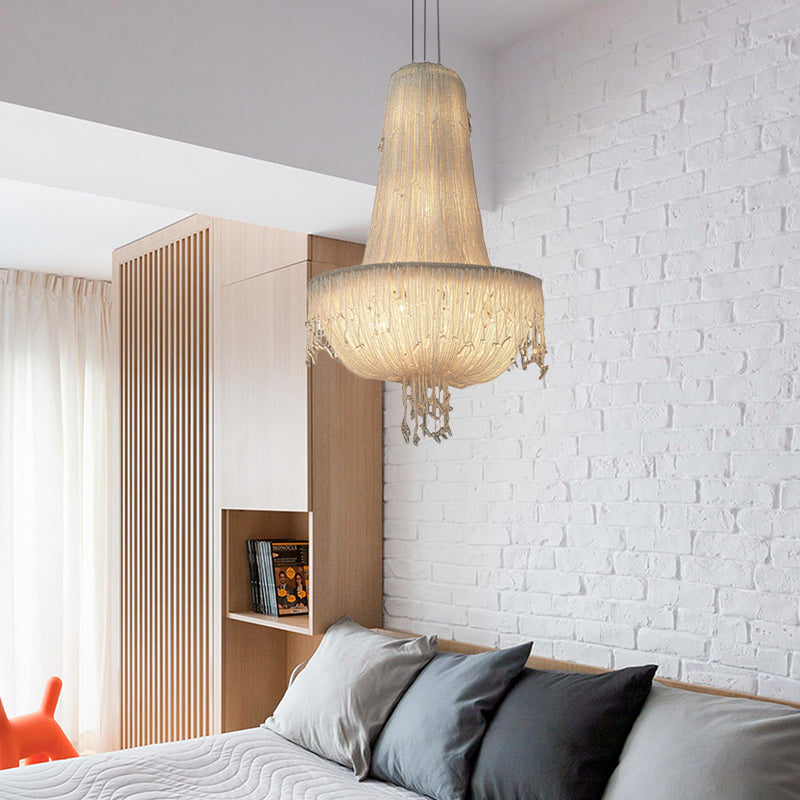 Crystal Basket Hanging Chandelier Rural 6 Lights Pendant Lighting Fixture in White