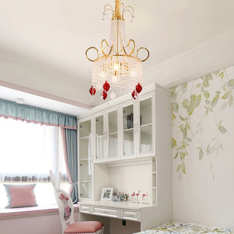 Lustre perlé en or Crystal rural léger 4 lumières 4 lumières plafond plafond