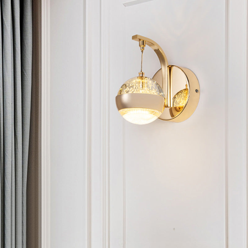 Lampada da parete a parete in cristallo a bolle Minimalista 1/2-Bulb Lampada da camera da letto a LED in oro