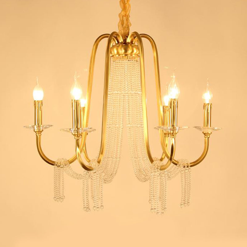 Gold 6 Lumières Pendard Chandelier Lodge Crystal Curvy Plafond Suspension Lampe pour chambre à coucher