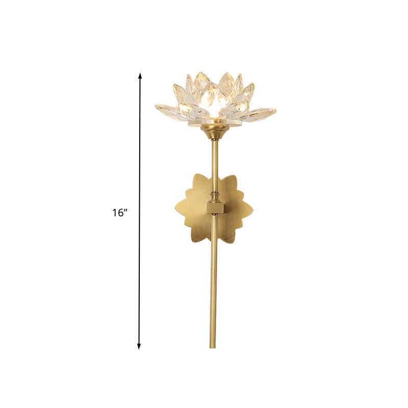 1 Light Lotus Wall Sconce Lighting Traditional Gold Clear Crystal LED Wall Light Fixture for Bedroom, 16"/23.5" H