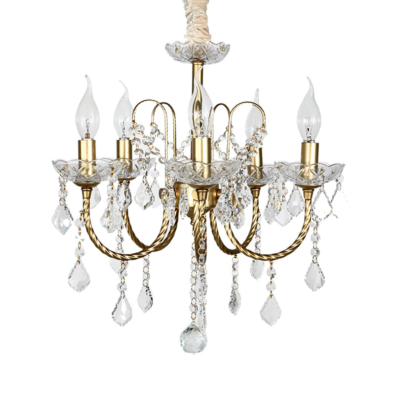 5/6 Lights Crystal Chandelier Pendant Light Traditional Gold Candlestick Dining Room Suspension Light