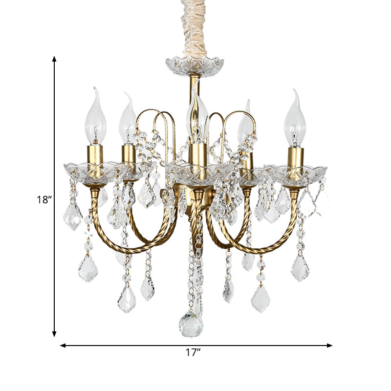 5/6 Lights Crystal Chandelier Pendant Light Traditional Gold Candlestick Dining Room Suspension Light