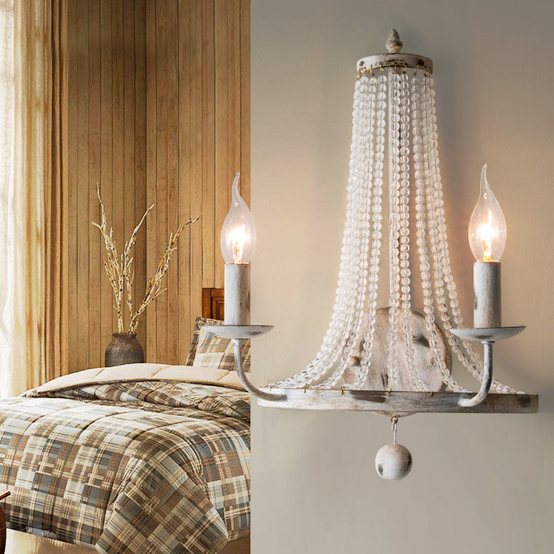Crystal Bead Nickle Wall Lamp Candlestick 2/3 Bulbs Traditional Wall Lighting Fixture
