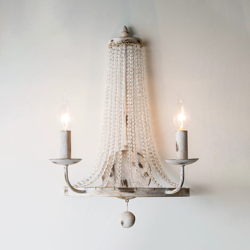 Crystal Bead Nickle Wall Lamp Candlestick 2/3 Bulbs Traditional Wall Lighting Fixture