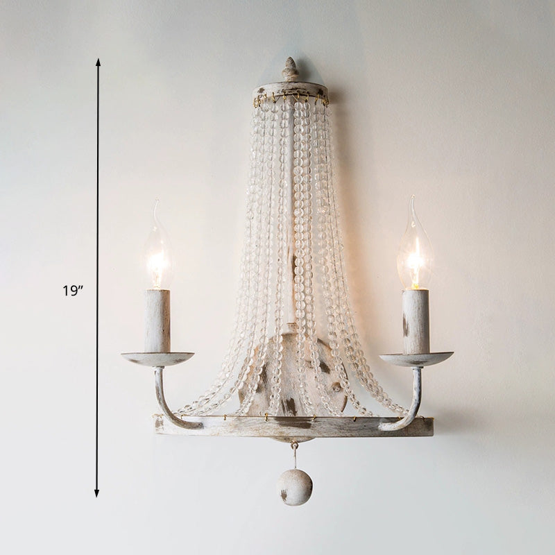 Crystal Bead Nickle Wall Lamp Candlestick 2/3 Bulbs Traditional Wall Lighting Fixture
